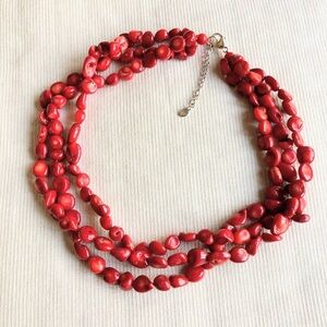 Vintage Lucas Lameth LUC 925 Sterling Red Coral Multi-Strand Necklace 18”-20”